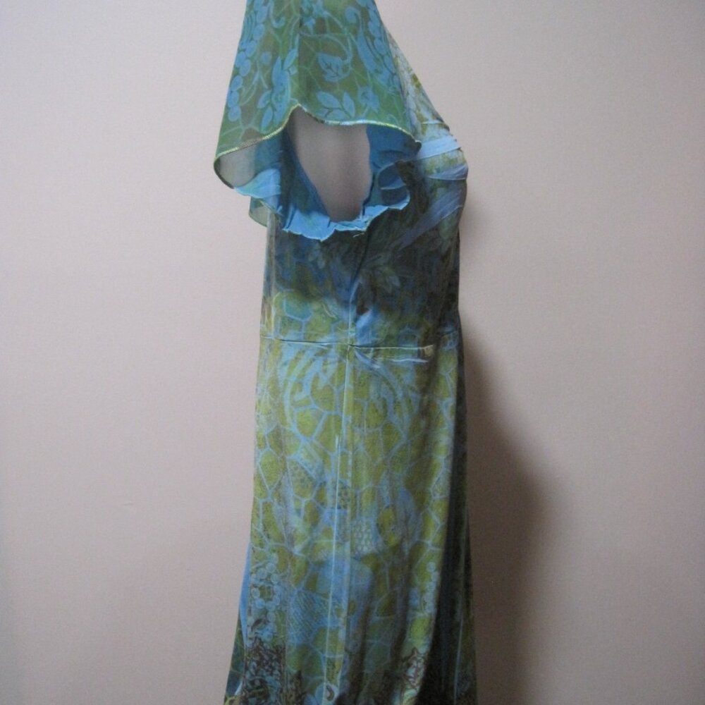 Unbranded Women's Medium Green Blue Floral Embellished V-Neck Short Sleeve Shirt - Picture 6 of 6